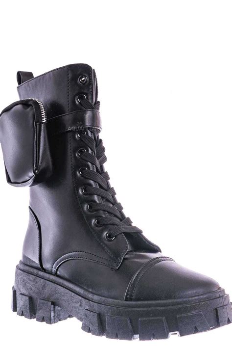 Utilitarian Combat Biker Boots W Add On Purse Pocket Pouch.